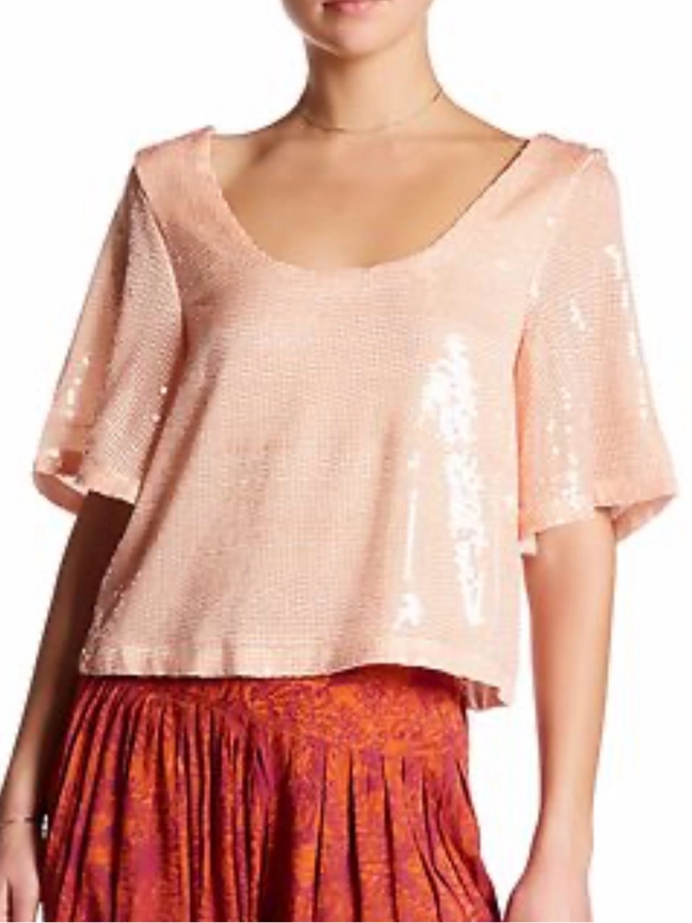 Free People Night Fever Sequin Blouse – Peach – Size L